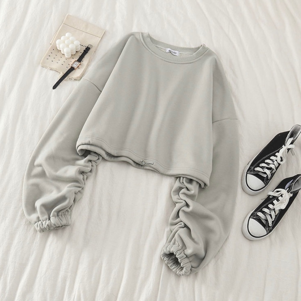 New Plain Ruched Sweatshirt